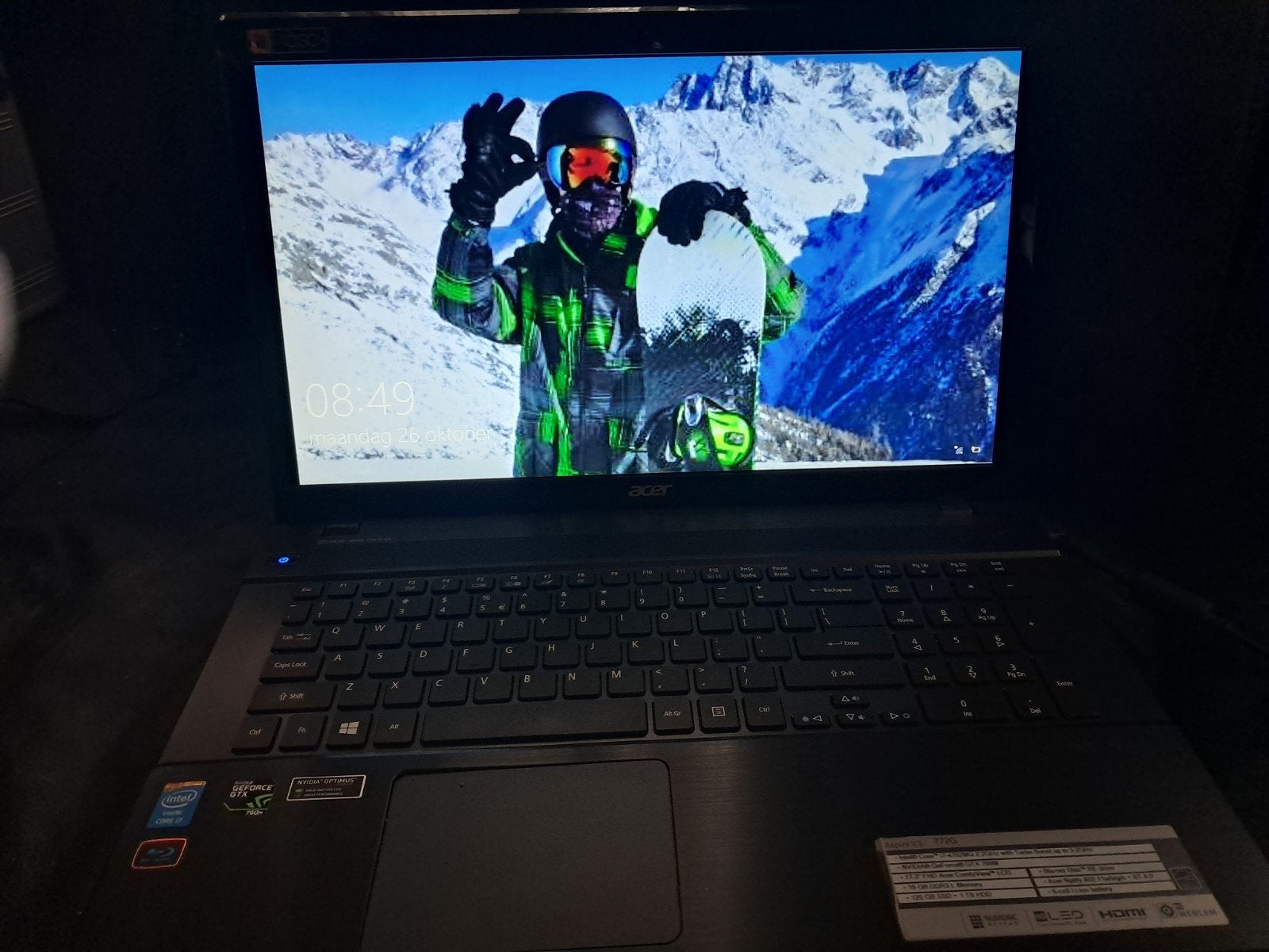 Acer Aspire V3-772G Gaming Laptop - i7, 16GB RAM, GTX 760M, Intel Core i7-4702MQ, Gebruikt, Met videokaart, 2 tot 3 Ghz