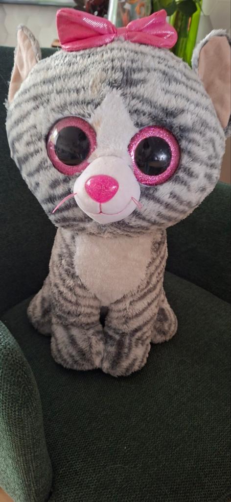TY Beanie Buddy Kiki de grijze kat - 24 cm, Grijs, Ophalen of Verzenden, Ty, Met label