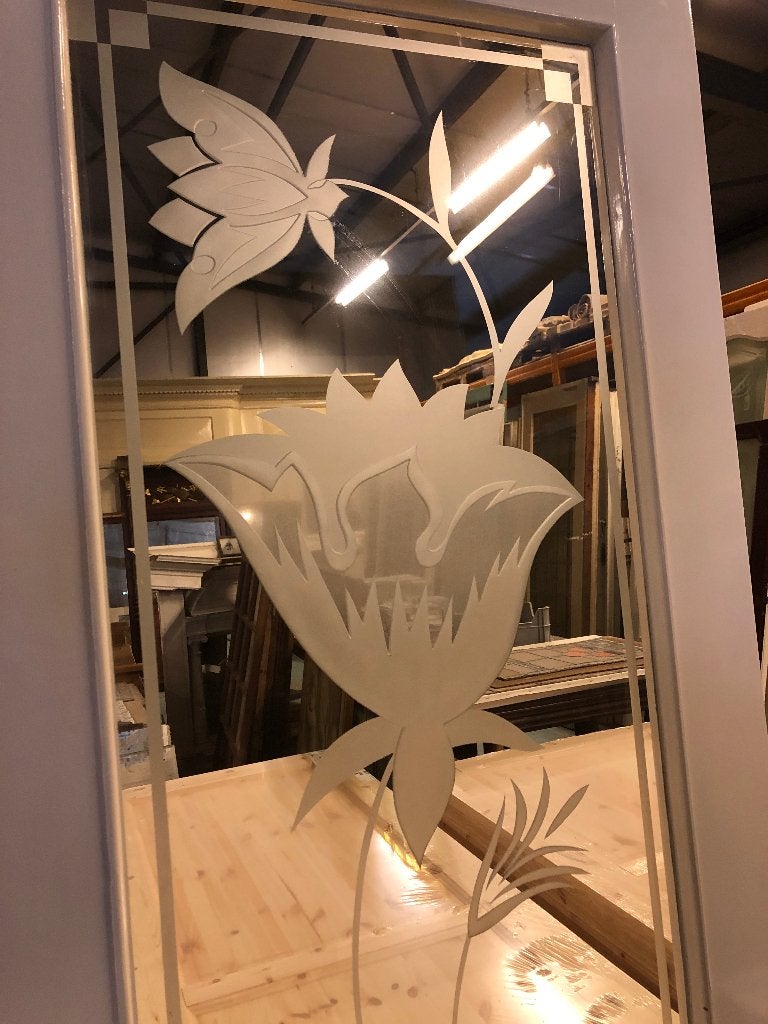 3 stuks identieke antieke deur met geëtst glas bloem., Ophalen