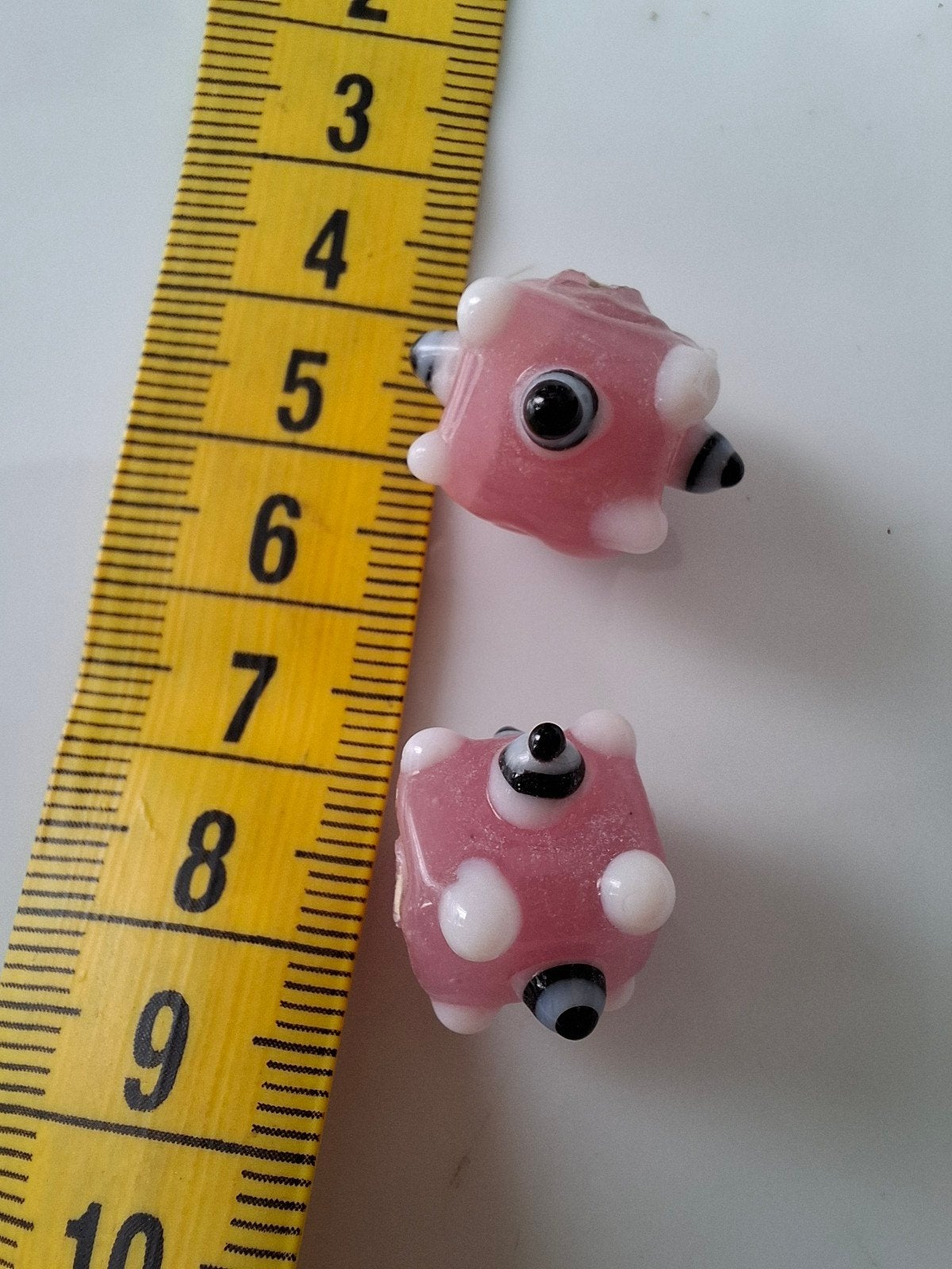 2 stuks lampwork glaskralen roze wit zwart kralen, Kraal, -, -, Nieuw