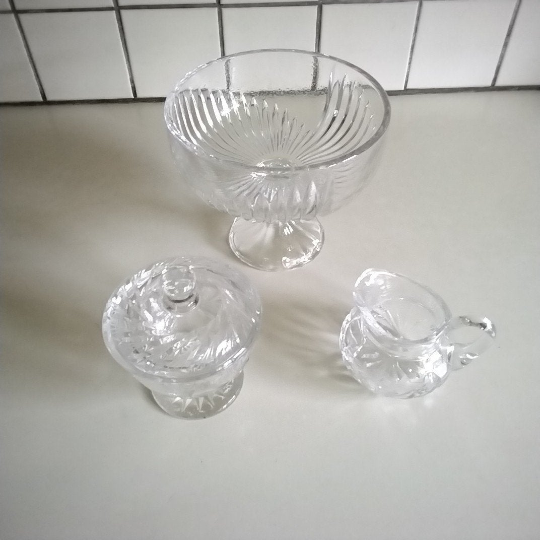 Kristallen  set van fruitschaal, melkkannetje  en suikerpotj, Ophalen of Verzenden