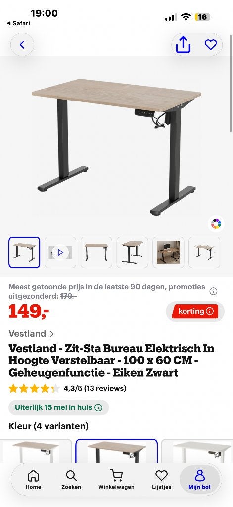 Te koop: Vestland elektrisch zit-sta bureau – stijlvol, Ophalen, Nieuw