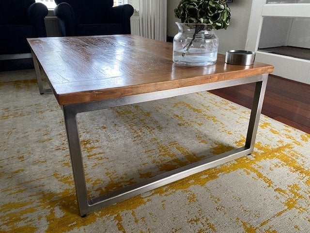 Salontafel met RVS onderstel - 140x80x40 cm, Huis en Inrichting, Tafels | Salontafels, Ophalen, 100 tot 150 cm, 50 tot 100 cm