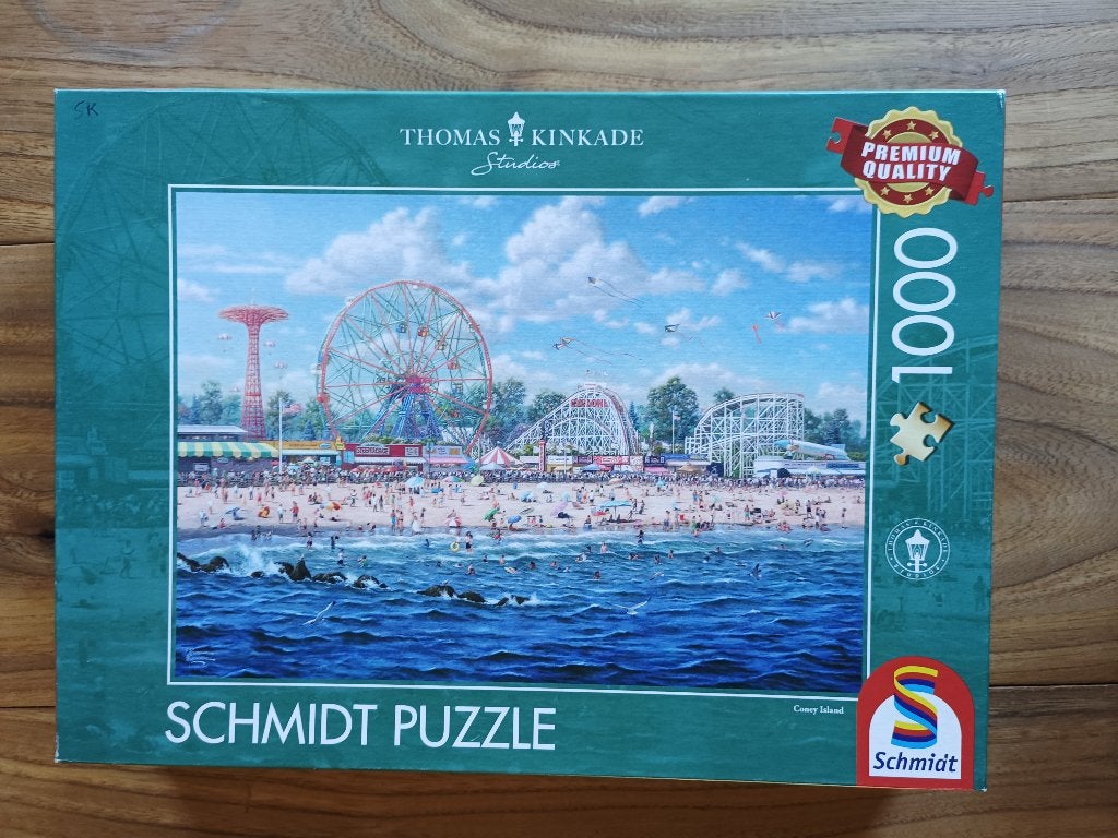 Schmidt Puzzel Thomas Kinkade Coney Island 1000 stukjes, Ophalen of Verzenden, 500 t/m 1500 stukjes, Zo goed als nieuw, Legpuzzel