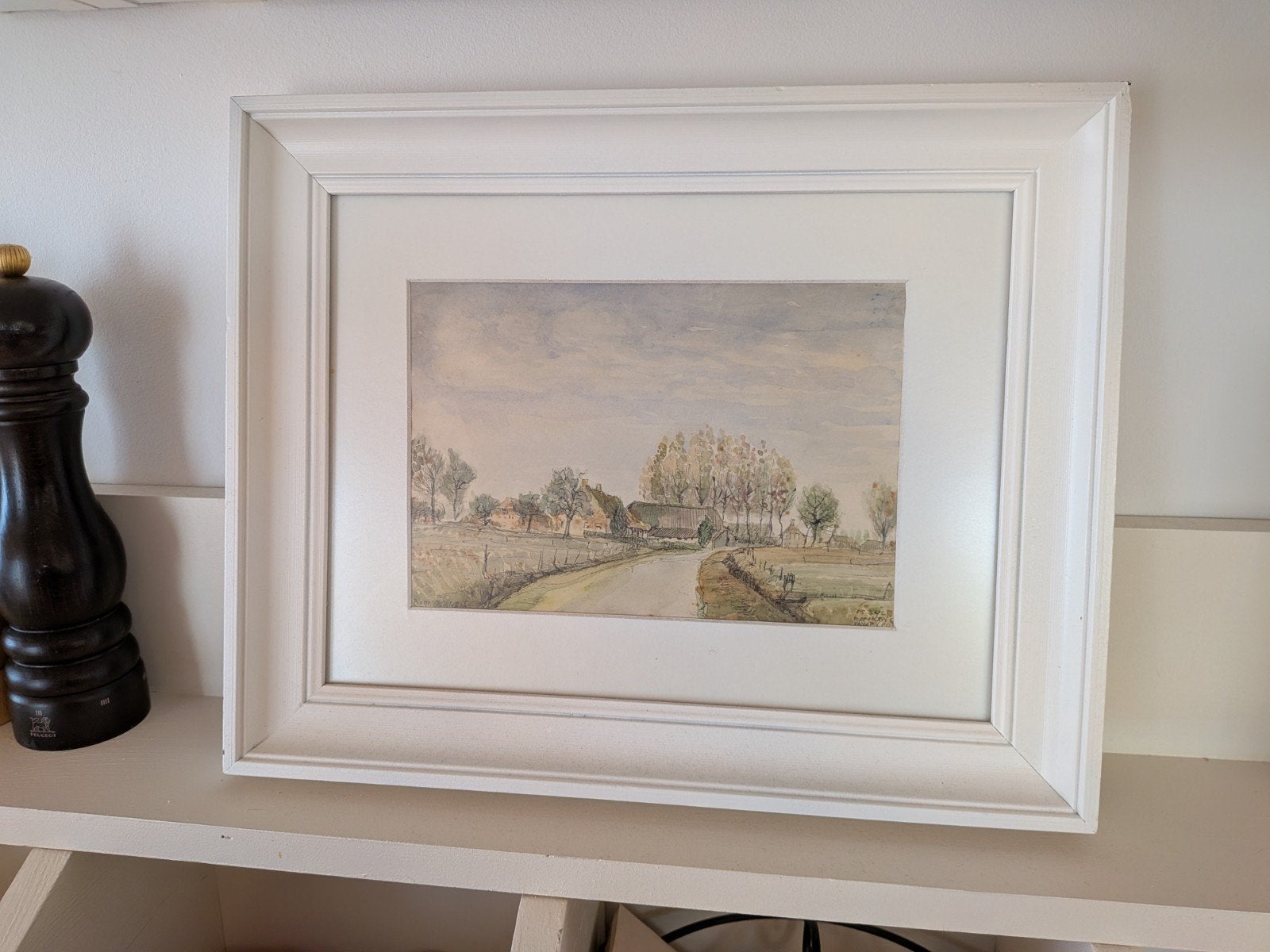 Vintage aquarel 1942 'Bankenstraat vanuit Leur' - Gesigneerd, Ophalen of Verzenden, Tekening, Aquarel, Ingelijst