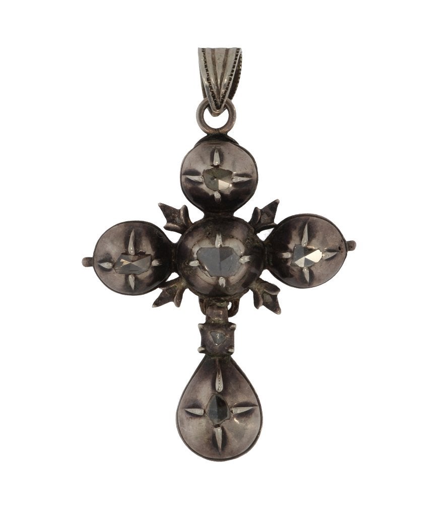 Kruis diamant ketting hanger antiek dames heren zilver fraai