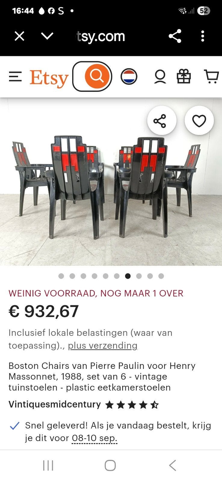 10 Vintage Boston Stoelen - Pierre Paulin voor Masso, Ophalen