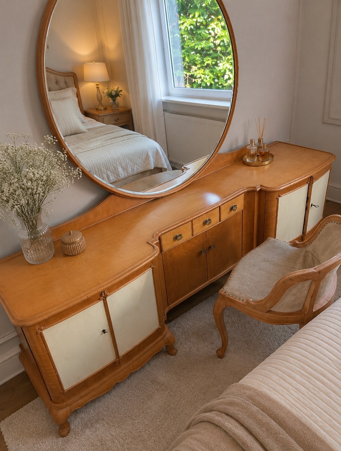 Prachtig Queen Anne vintage antiek kaptafel make-up tafel, Ophalen, Zo goed als nieuw, 50 tot 100 cm, Minder dan 100 cm
