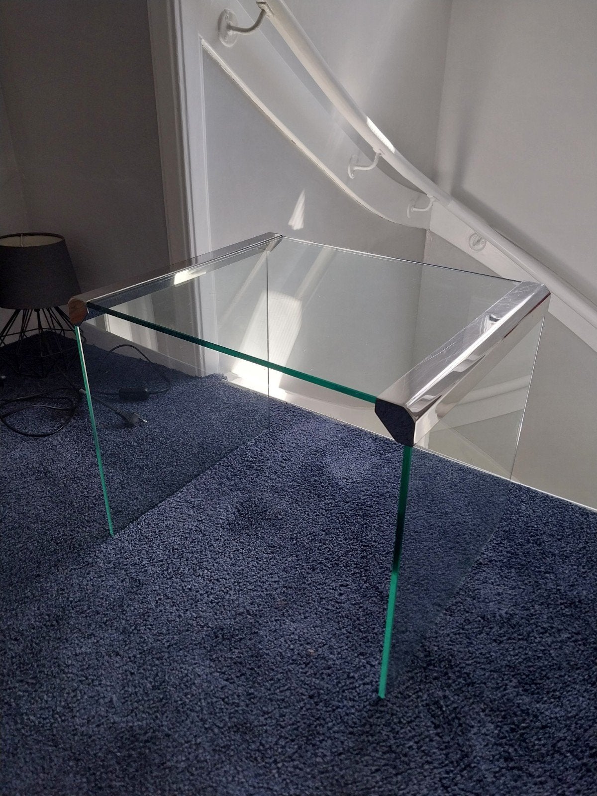 Vintage glazen bijzettafels, Huis en Inrichting, Tafels | Bijzettafels, Minder dan 55 cm, Gebruikt, Rond, Glas