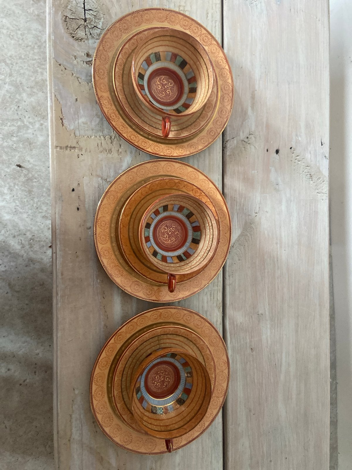 Set van 3 Japanse Satsuma theekopjes met schotels, Ophalen