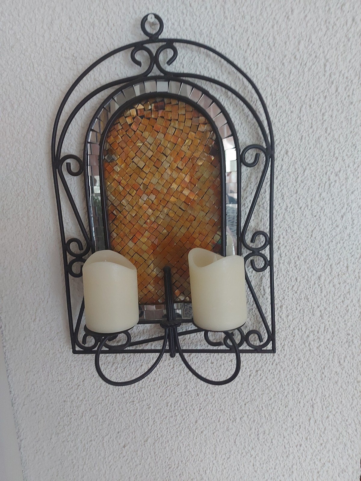 Wandkandelaar met mozaïek ., Huis en Inrichting, Woonaccessoires | Kandelaars en Kaarsen, Ophalen, Gebruikt, Zwart, Metaal