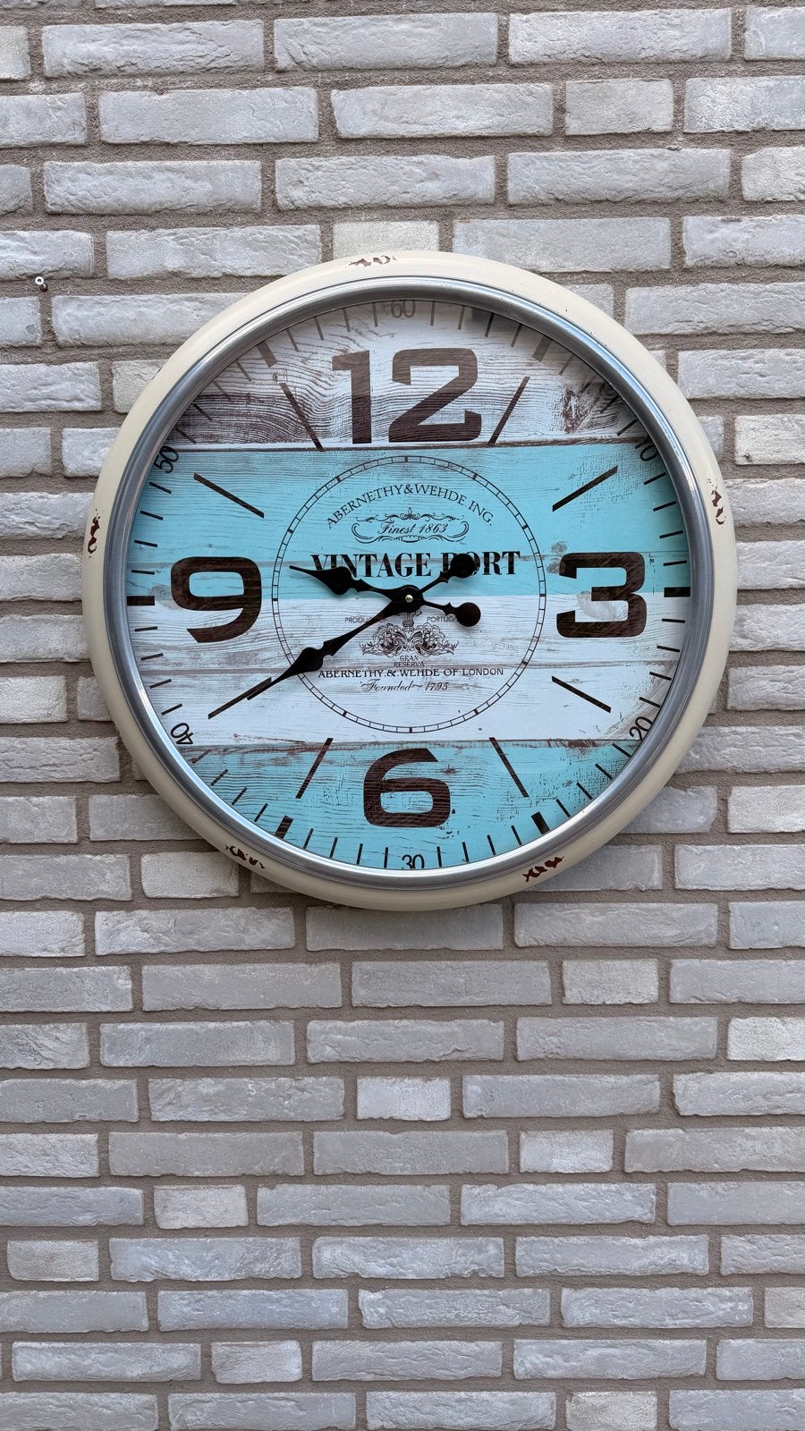 Vintage Wandklok - Industrieel Design 65cm, Ophalen, Vintage, Analoog, Werkt op batterijen