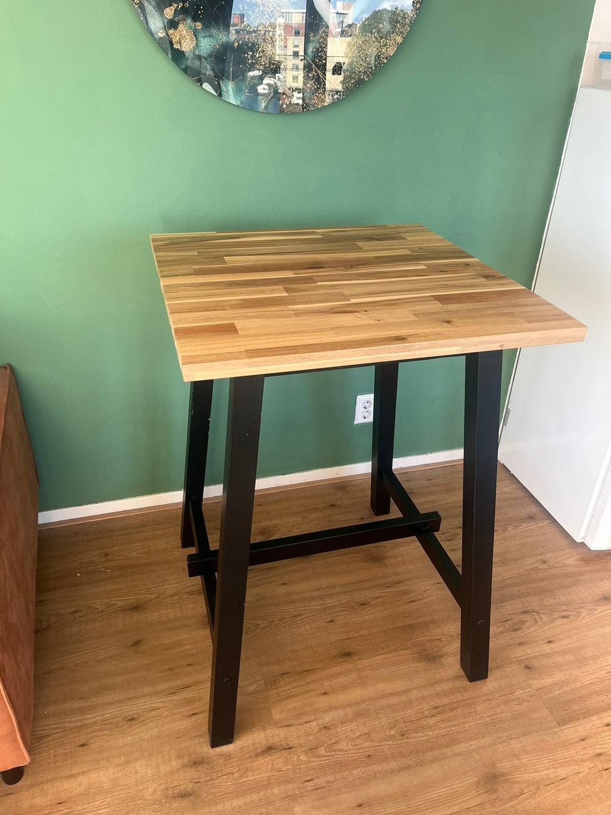 Hoge vierkante statafel / hoge tafel van hout, Ophalen, Zo goed als nieuw