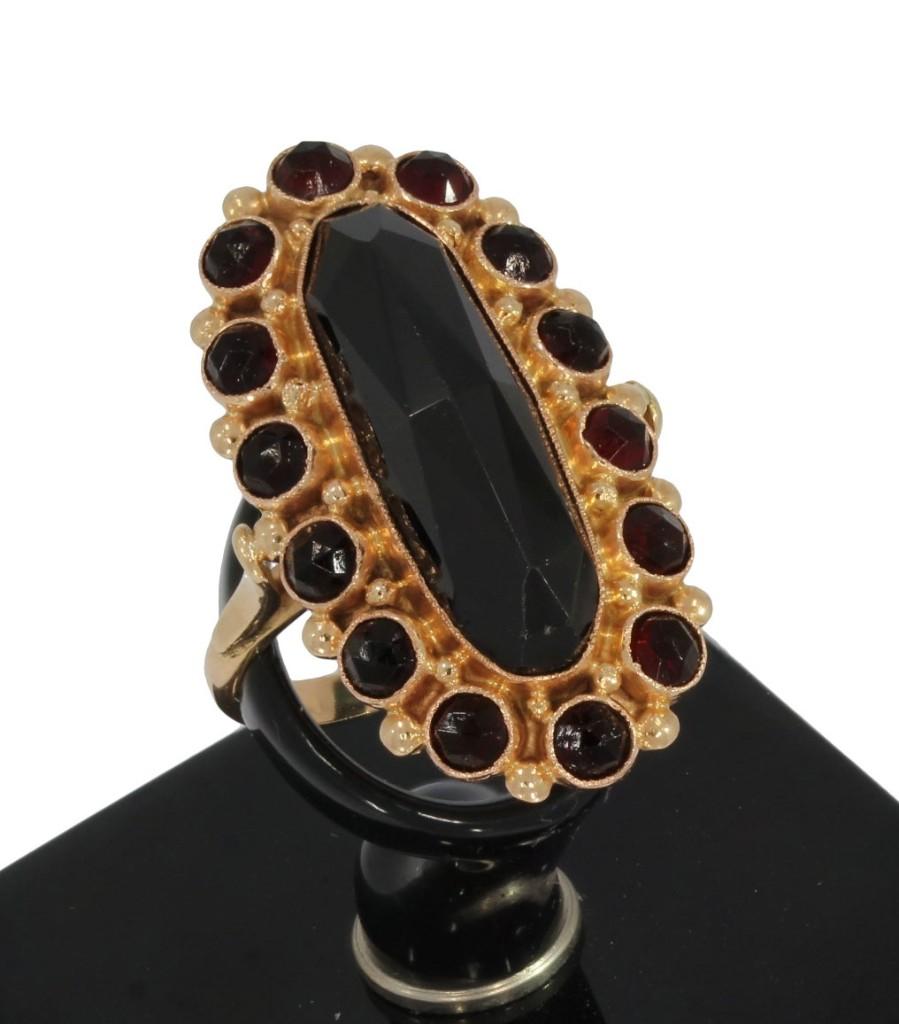 Granaat entourage robuuste 14k gouden vintage dames ring, Sieraden, Tassen en Uiterlijk, Antieke sieraden, Verzenden, Goud, Ring