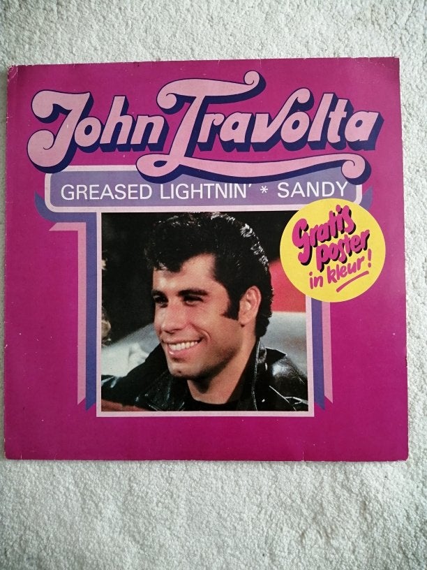 Gekleurde witte lp "John Travolta" getiteld Greased Lightnin, Ophalen of Verzenden, Gebruikt, 12 inch