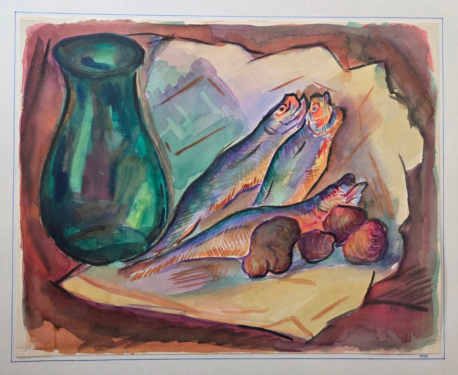 Phil Grisel 1923-2008. Gouache. Stilleven., Ophalen of Verzenden