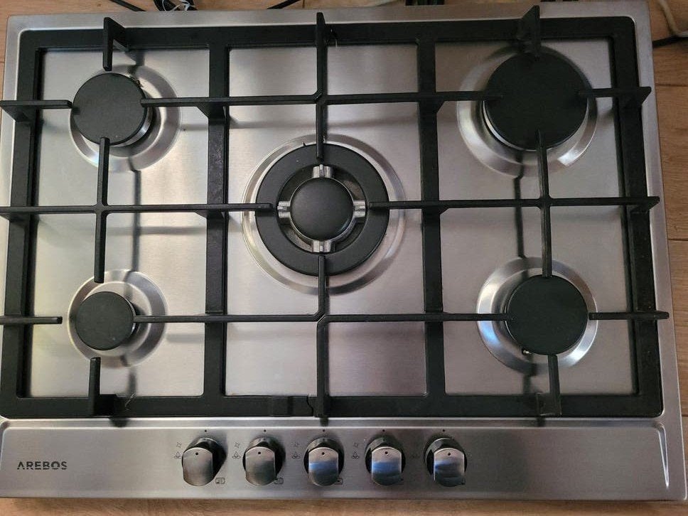 AREBOS gasfornuis met 5 kookzones - RVS, Ophalen of Verzenden, Zo goed als nieuw, Gas, Vrijstaand