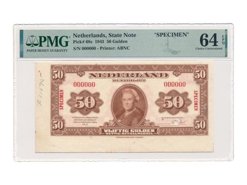 Nederland 50 Gulden 1943 Wilhelmina ‘Specimen’ PMG64