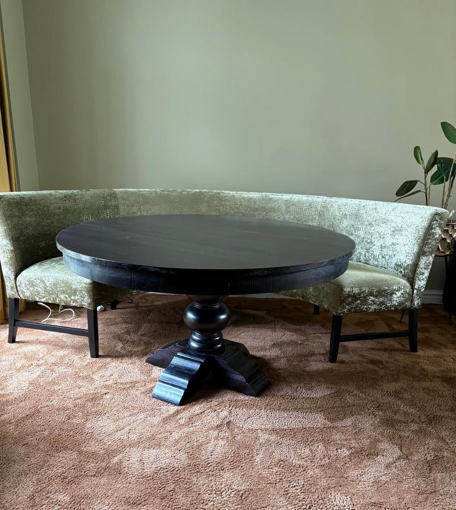 Nu ophalen €50! Zwarte houten tafel Ø140 cm – Stijlvol, Huis en Inrichting, Ophalen, Retro, Robuust, Landelijk, Klassiek, 100 tot 150 cm