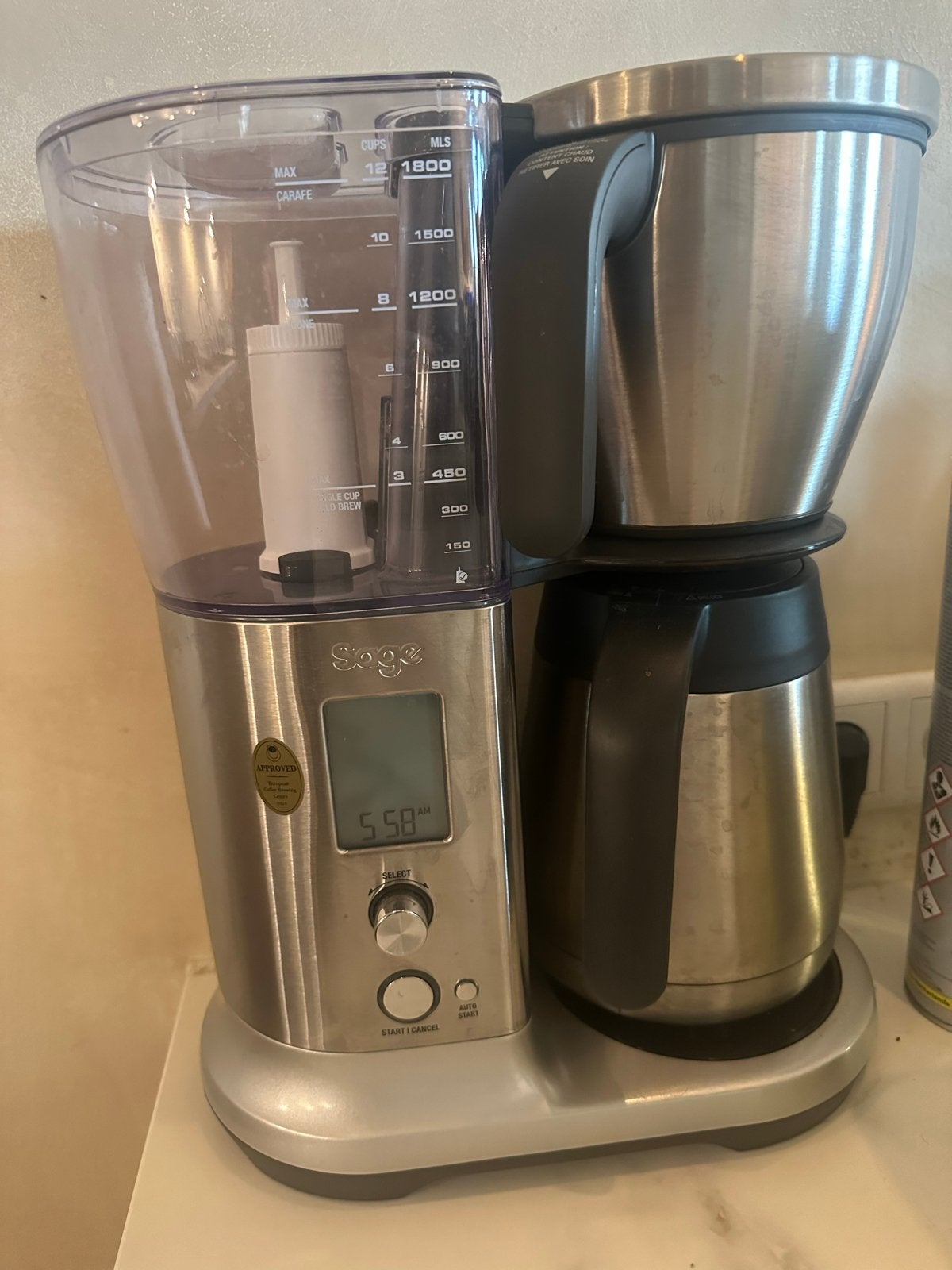 Sage Precision Brewer Thermal filterkoffiezetapparaat RVS, Afneembaar waterreservoir, 10 kopjes of meer, Koffiemachine, Gemalen koffie