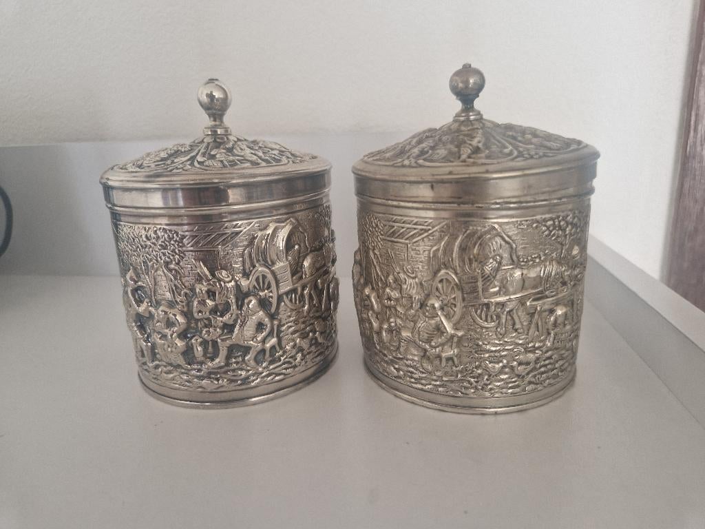 theebusje DE 2 x verzilverd antiek 11 cm hoog 2 stuks, Antiek en Kunst, Ophalen of Verzenden