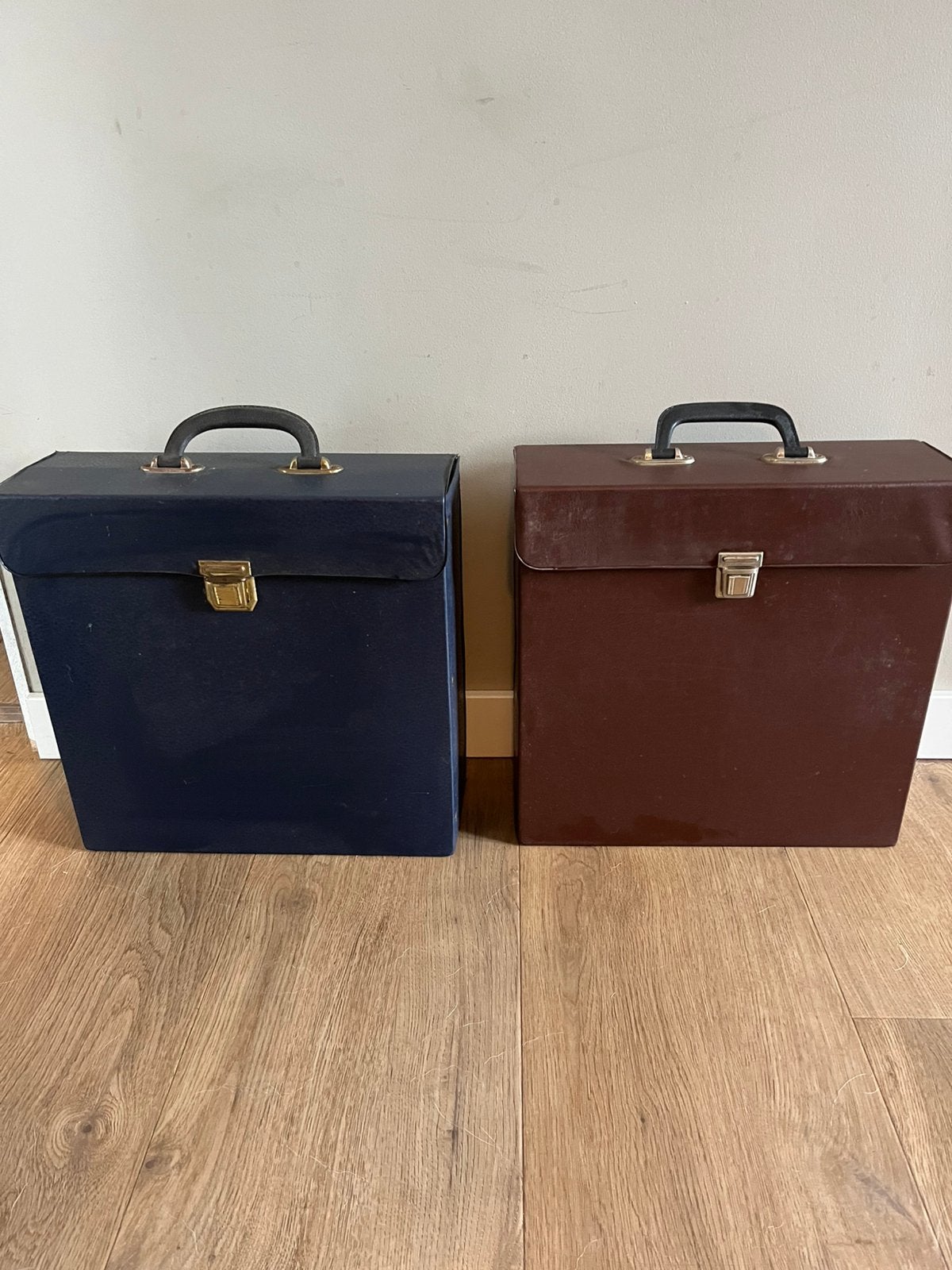 2x LP koffer. Elpee houder. Bruin en blauw. €15,00 p. stuk, Ophalen of Verzenden, Zo goed als nieuw