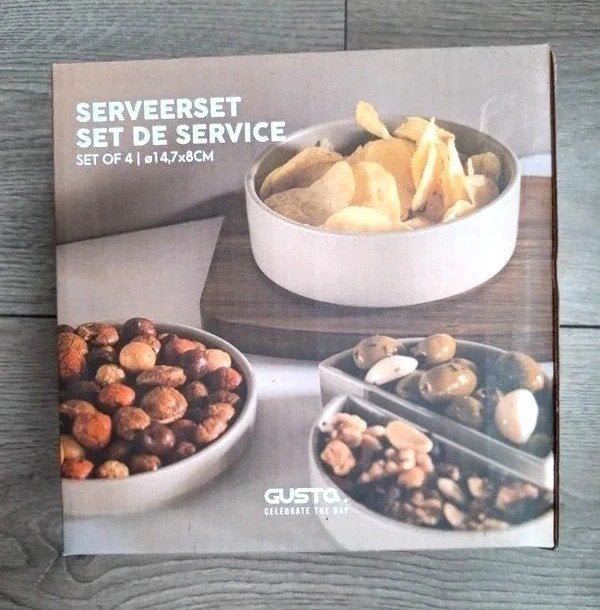 Gusta serveerset 4-delig taupe nieuw snackschalen set, Huis en Inrichting, Beige, Overige typen, Nieuw, Gusta