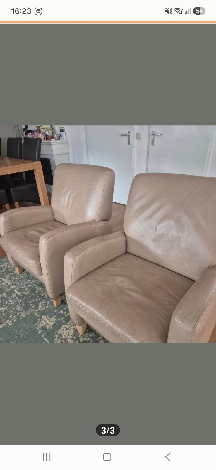 Set van 2 comfortabele leren fauteuils, Ophalen, Modern, Comfortabel, Gebruikt, 75 tot 100 cm