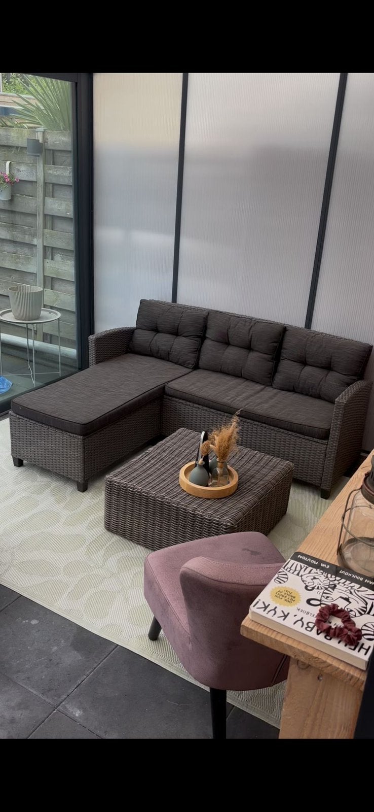 Loungebank + hocker, Tuin en Terras, Tuinsets en Loungesets, Ophalen, Gebruikt, Bank, 3 zitplaatsen