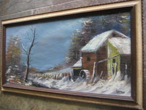 SNEEUWLANDSCHAP oliev. op linnen in lijst 68x37 gesign € 65, Ingelijst, Doek, Ophalen of Verzenden, Olieverf