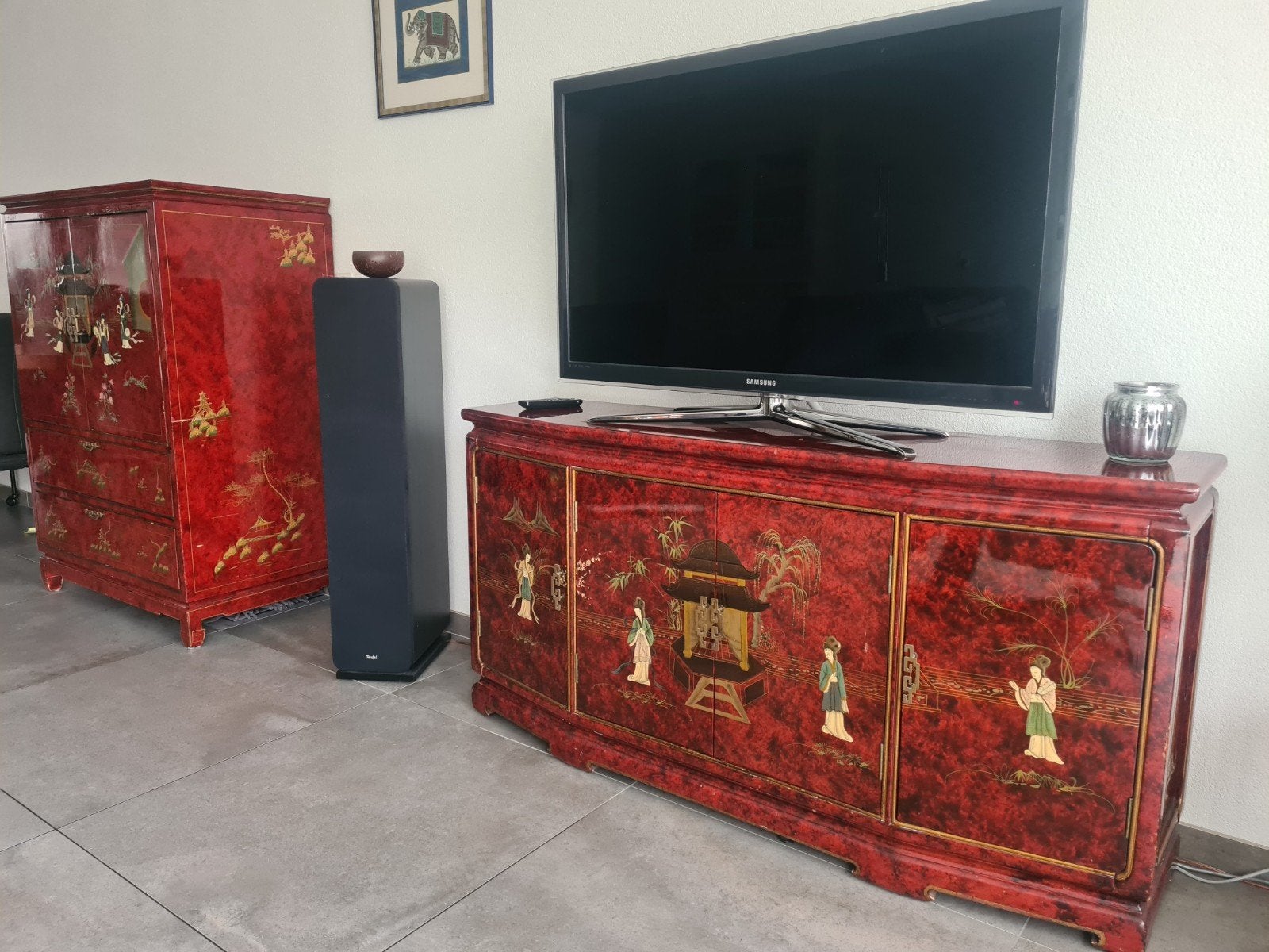 Chinees dressoir en kast - Rood met goudkleurige details, Ophalen