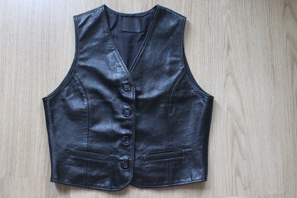 Leren Gilet - Maat XS/ S, Kleding | Heren, Kostuums en Colberts, Ophalen of Verzenden, Gedragen, Maat 46 (S) of kleiner, Zwart