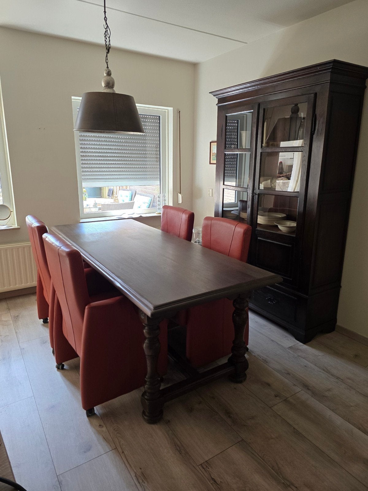 Massieve eiken eettafel met gedraaide poten/ eetkamer set, Ophalen