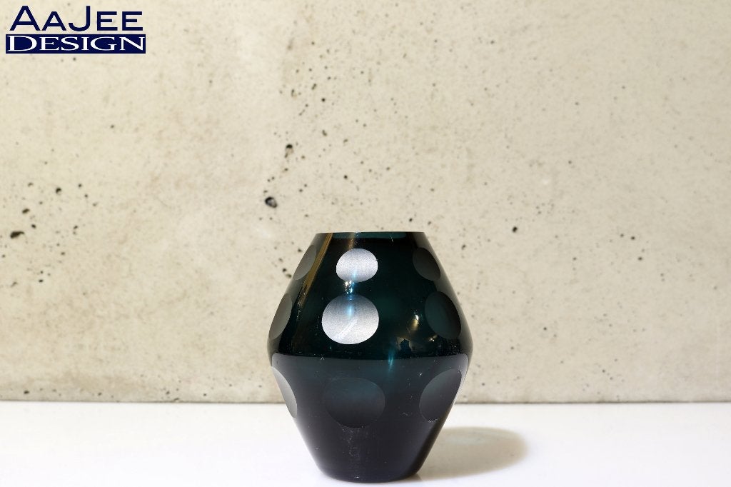 Vaas - Friedrich - Petrol blue – Geslepen lenzen - Polkadot, Huis en Inrichting, Gebruikt, Blauw, Ophalen of Verzenden, Glas