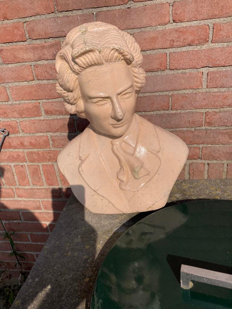Tuinbeeld componist, Tuin en Terras, Ophalen of Verzenden, Gebruikt, Steen, Mensenbeeld