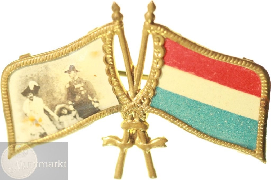 Draaginsigne z.j.(ca. 1915) 'Wilhelmina, Hendrik en Juliana', Ophalen of Verzenden, Overige materialen, Nederland