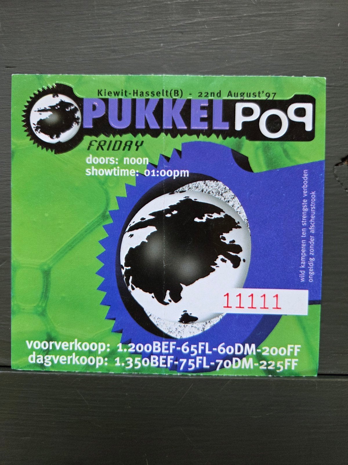Pukkelpop 1997 met o.a. Metallica concertticket, Verzamelen, Ophalen of Verzenden, Gebruikt, Overige typen