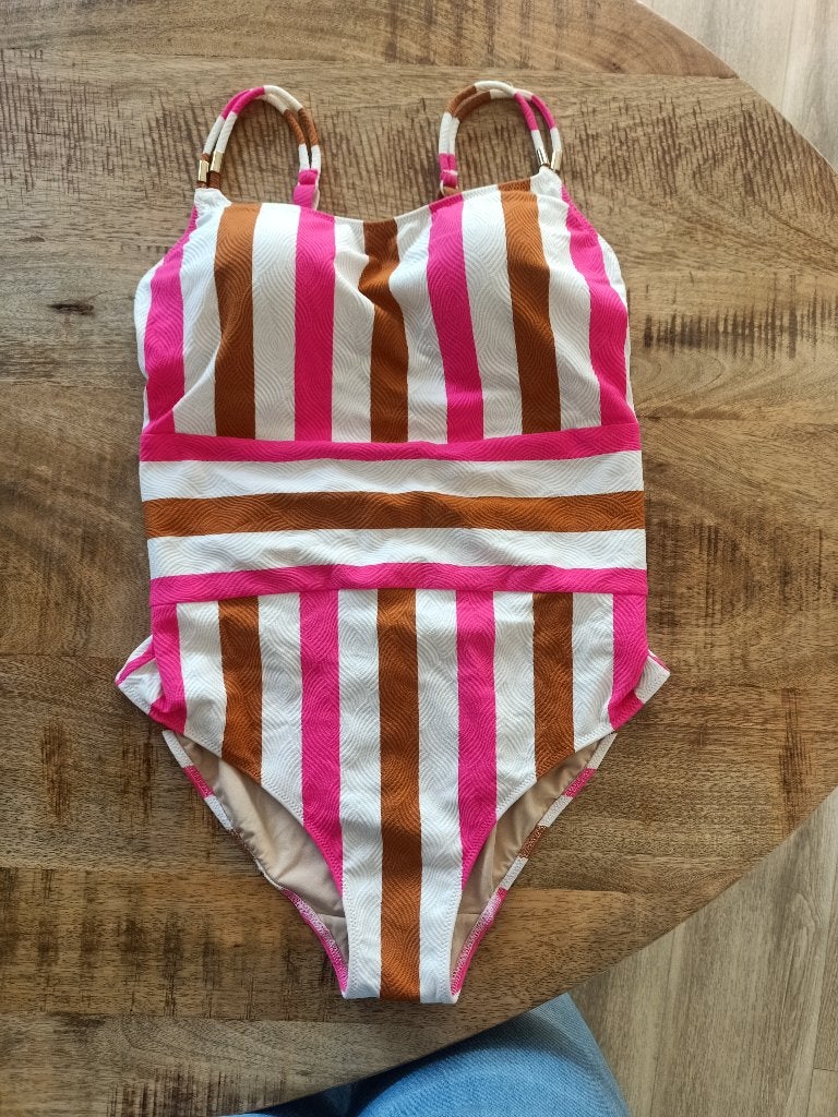 Marie Jo badpak 80 D Nieuw wit roze bruin 80D, Wit, Nieuw, Badpak, Ophalen of Verzenden