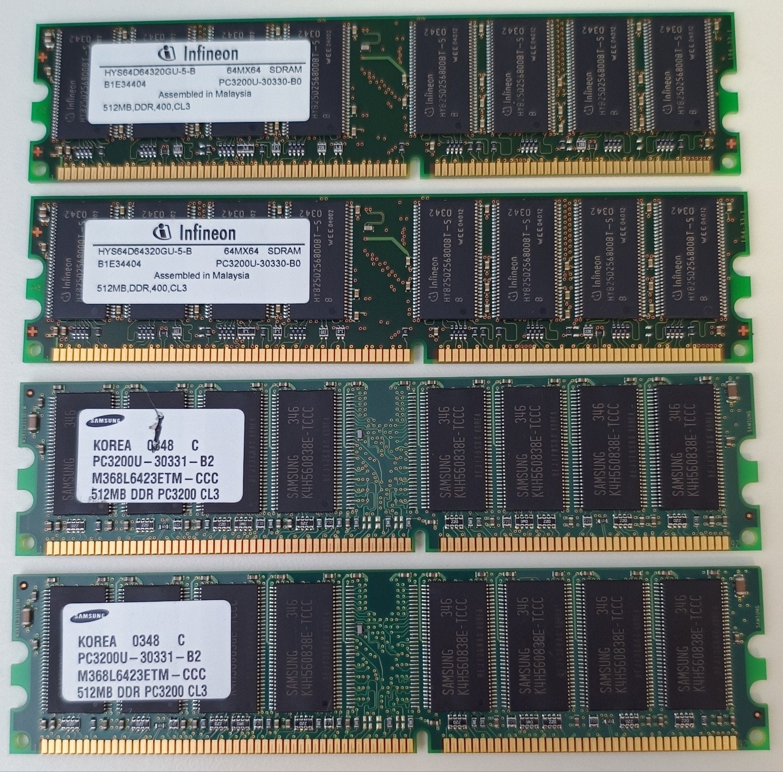 4 stuks 512MB DDR PC3200, Ophalen of Verzenden, Gebruikt, DDR, Desktop