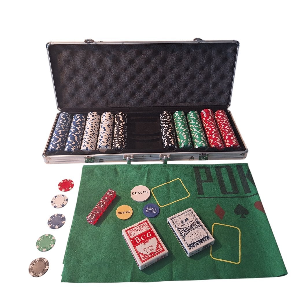 Pokerset met Aluminium Koffer – 500 Chips Uitstekende Staat, Hobby en Vrije tijd, Gezelschapsspellen | Kaartspellen, Ophalen of Verzenden