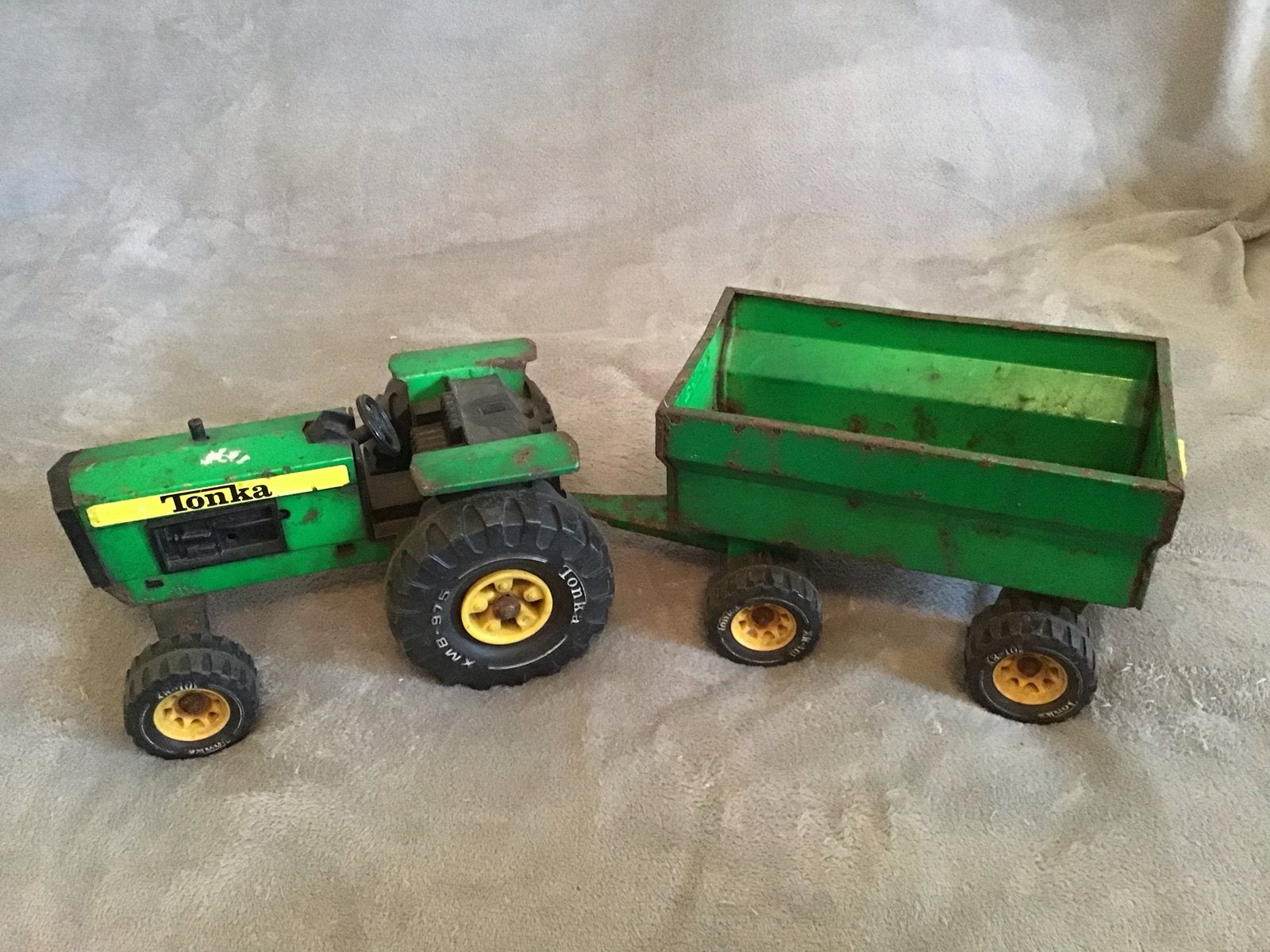 Vintage Tonka Tractor met Aanhanger - Groen Speelgoed, Ophalen of Verzenden, Gebruikt