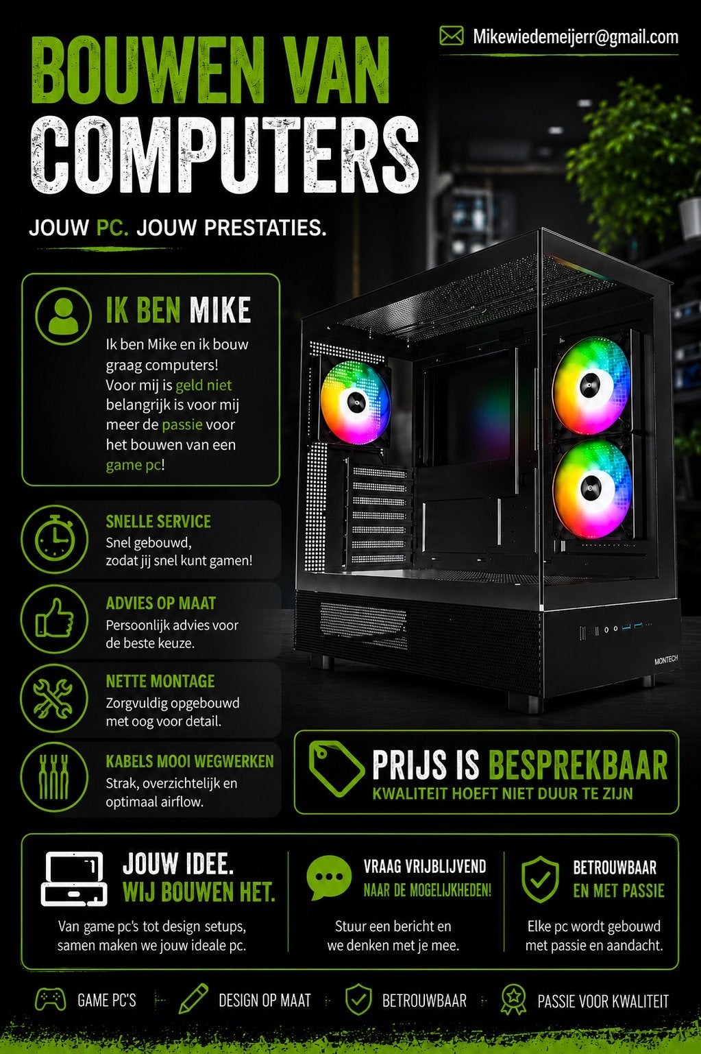 U game pc laten bouwen voor leuke prijs! Game ready!, Computers en Software, Desktop Pc's, Ophalen, Zo goed als nieuw