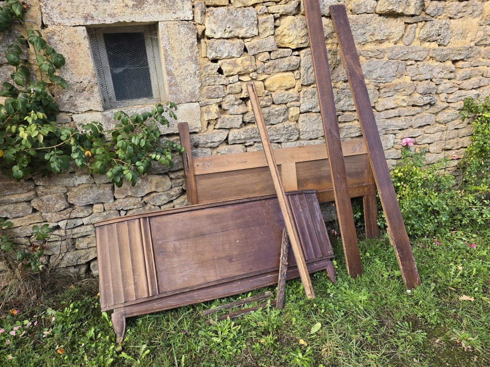 Vintage bedombouw 140x190 cm (excl. bedbodem), Huis en Inrichting, Ophalen, Gebruikt, Tweepersoons, Hout