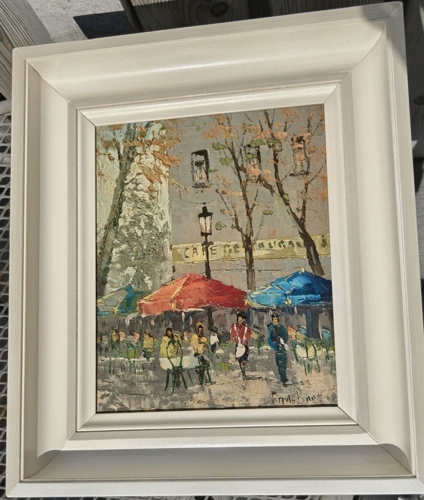 Vintage olieverfschilderij Parijs Paletmes, Doek, Overige technieken, Ophalen of Verzenden, Bijzondere lijst