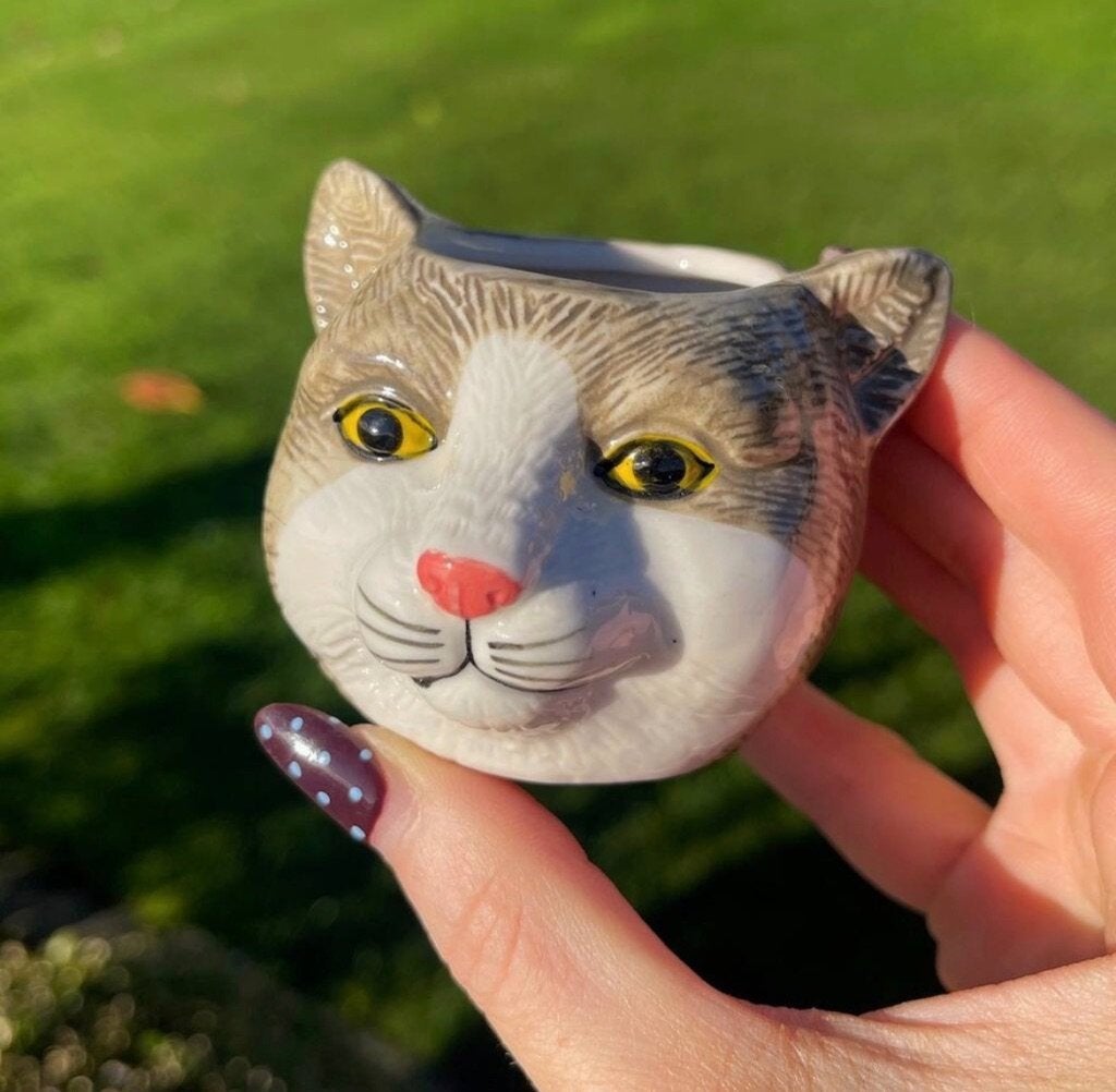 Mini bloempotje kat, Ophalen, Nieuw, Steen/keramiek