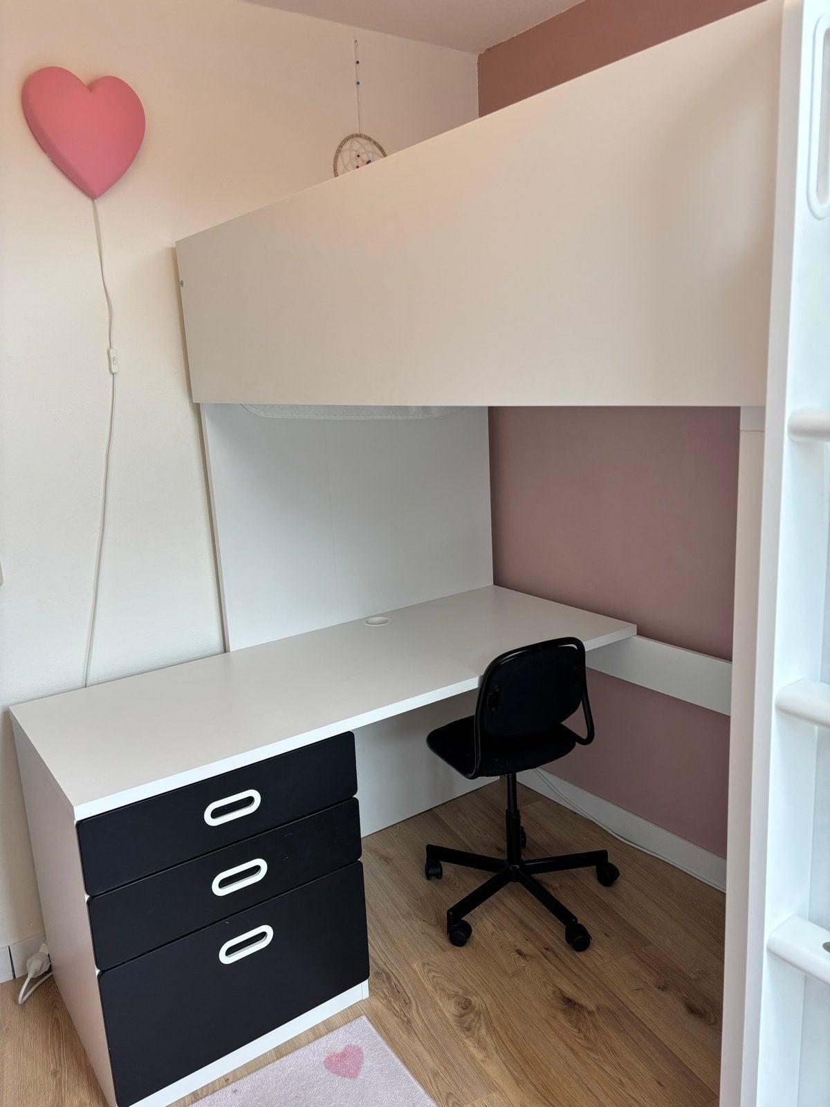 Ikea hoogslaper met bureau en kast - wit/zwart, Huis en Inrichting, Ophalen, Gebruikt, Eenpersoons, 200 cm