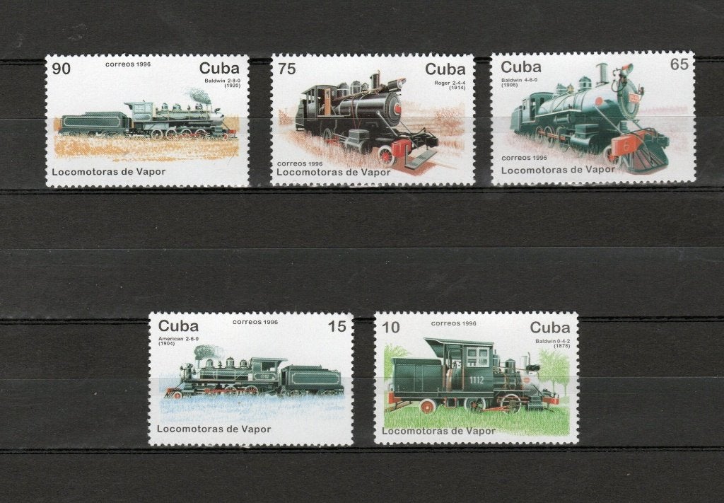 Treinpostzegel Cuba 1996 3946/3950, Ophalen of Verzenden, Postfris, Treinen