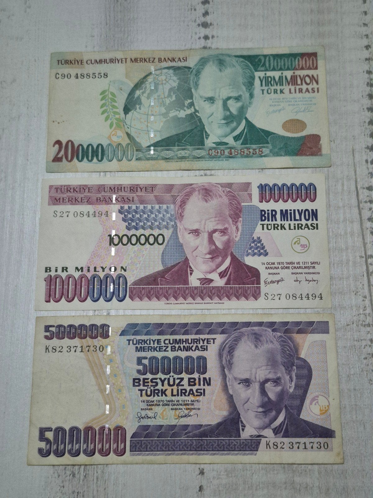 Turkse Lira biljetten: 20, 1 en 0.5 miljoen Lira, Ophalen of Verzenden, Overige landen