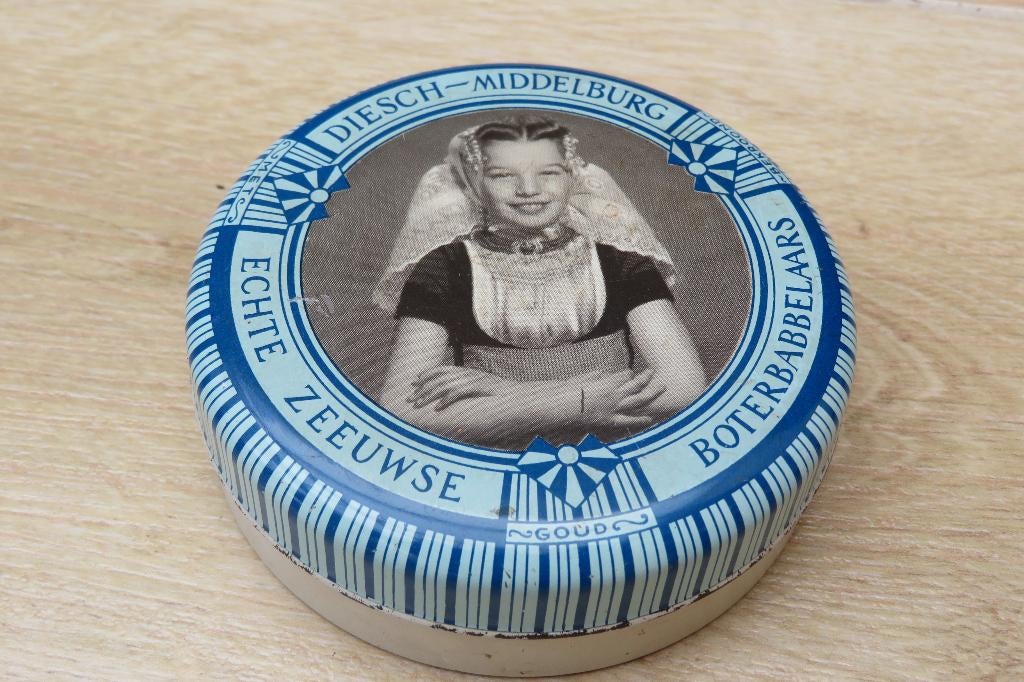 Klein vintage blik Zeeuwse boterbabbelaars Diesch Middelburg, Ophalen of Verzenden