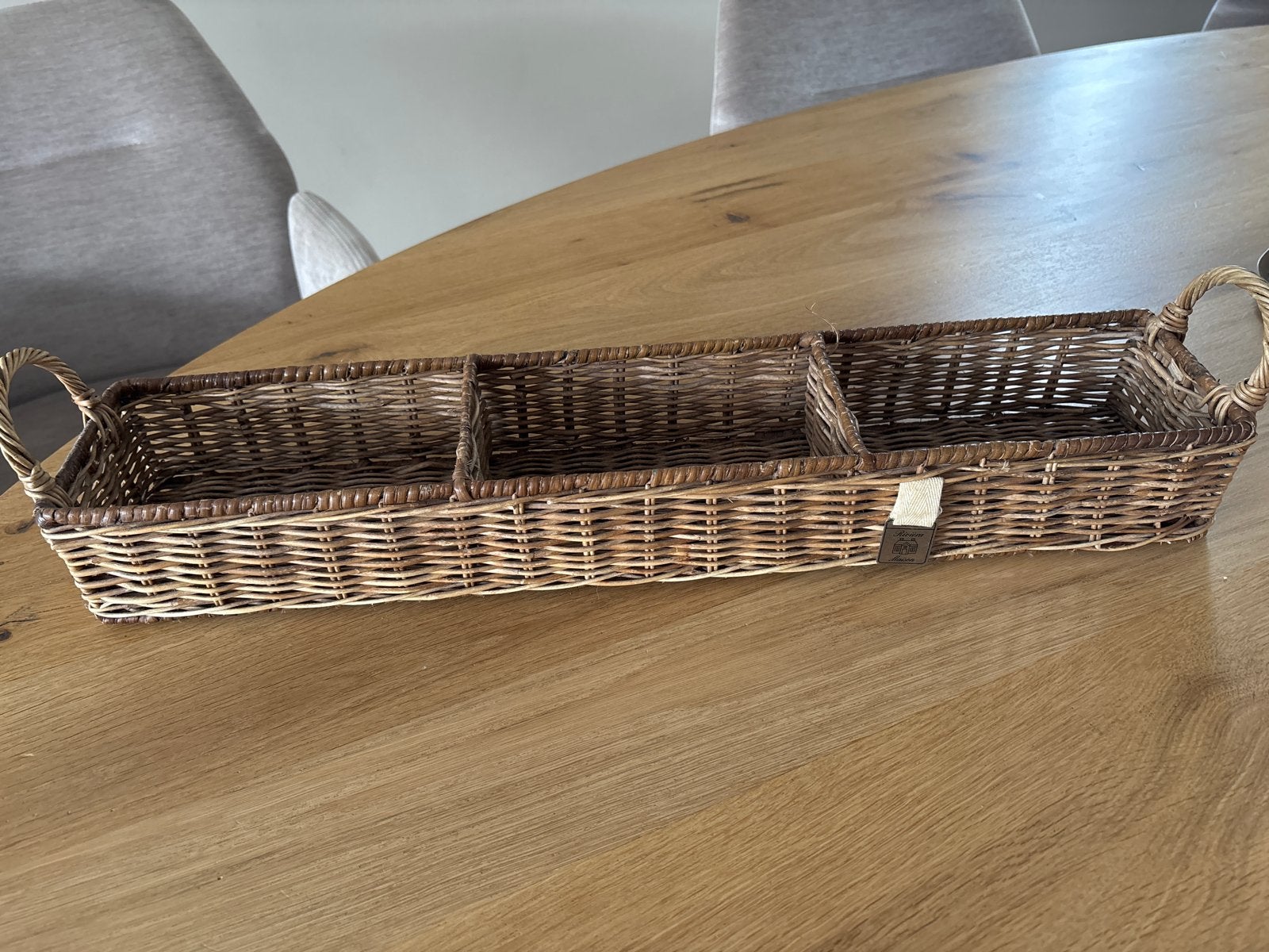 Riviera Maison rieten schaal met 3 vakken, Ophalen, Schaal, Zo goed als nieuw, Handgemaakt